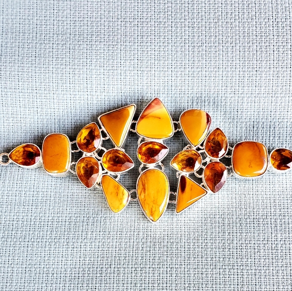 New Mookaite & Citrine 925 Silver Statement Bracelet. - Picture 9 of 13